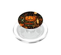 Halloween Black Cat Jack O Lantern Moon Phase Spell Book PopSockets PopGrip for MagSafe