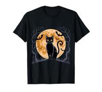 Halloween Black Cat Moon Bats Spooky Autumn T-Shirt