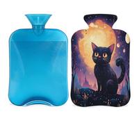Halloween Black Cat Moon Hot Water Bottle with Cover, 2L Hot Water Bag for Pain Relief, Neck and Shoulder, Hand Feet Warmer