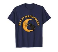Halloween Black Cat on Angry Crescent Moon T-Shirt