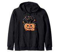 Halloween Black Cat Pumpkin Jack O Lantern Cute Spooky Zip Hoodie