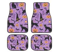 Halloween Black Cat Pumpkin Novelty Car Floor Mat Printed Water-proof All Weather Cars Floor Carpet Mats 4 Pieces Sets