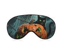 Halloween Black Cat Pumpkin Sleep Mask for Women Men, Breathable Soft Sleeping Mask Adjustable Eye Cover Light Blocking Eye Masks for Travel, Home, Office, Nap, Flights