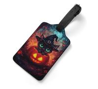 Halloween Black Cat Pumpkin Tag Luggage with Name Card Identifiers Leather Identifiers Travel Tags Backpack Tag for Long Flight Must Travels Gift Airport Essentials 2.8 X 4.7 in