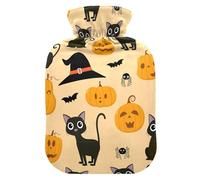 Halloween Black Cat Pumpkins Hot Water Bottle Heating Bottles with Cover Hand Feet Warmer for Pain Relief Hot Water Bottles for Period Cramps, 2L