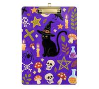 Halloween Black Cat Skull Acrylic Receipt clipboard Standard Letter A4 Size Transparent for Homework Pediatric Gold 12x9in Tabla para escribir
