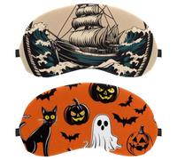 Halloween Black Cat Skull Bat Pumpkin 2-Pack Light-Blocking, Soft, Breathable Sleeping Masks Blindfold Sleep Masks