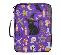 Halloween Black Cat Skull Expanding File Pocket Multi-Pocket 1.5-Inch 3-Ringing Zipper Binder with Zipper Closure for Document Storage
