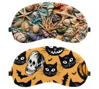 Halloween Black Cat Skull Pumpkin Bat 2-Pack Eye Patch and Eye Masks Set, Light-Blocking, Soft, Breathable Sleep Mask Kit