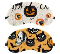 Halloween Black Cat Skull Pumpkin Bat 2-Pack Light-Blocking Soft Breathable Eye Patch Sleeping Masks