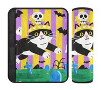 Halloween Black Cat Stripes Car seat Strap Covers,More Comfort Driving,Cute seat Belt Covers for Sedan Auto Most Cars forro para cinturon de segurida 2 pcs