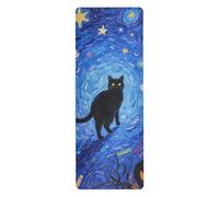Halloween Black Cat travel yoga mat packable for outdoor printed, non slip, yoga matt towel with carrying bag tapete para ejercicio 71x26 inches