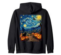 Halloween Black Cat Van Gogh Starry Witch Party Costume Zip Hoodie