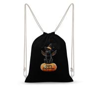 Halloween Black Cat Witch Drawstring Backpack Sport Gym Sackpack 35x50cm | Cute String Bag,Canvas Daypack,Travel Sackpacks,Workout Bags for Men Women,Beach Backpacks
