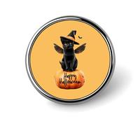 Halloween Black Cat Witch Round Badge Button Pins Custom Brooches Lapel Pins for Women Men Clothing Decoration
