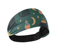 Halloween Black Cats and Moon Pattern Green Cooling fabric headbands Elastic tennis sweatbands for washing face washing face Football make up diademas para mujer