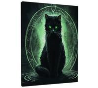 Halloween Black Cats Canvas Art Wall Decor for Living Room, 1 Piece Mystic Witch Tarot Kitten Bathroom Wall Art, Big Small Pet Decorative Bathroom Office Bedroom 8 * 12