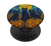 Halloween Black CatS Lover Starry Night Vincent Van Gogh Cat PopSockets Adhesive PopGrip