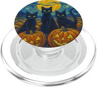 Halloween Black CatS Lover Starry Night Vincent Van Gogh Cat PopSockets PopGrip for MagSafe