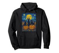 Halloween Black CatS Lover Starry Night Vincent Van Gogh Cat Pullover Hoodie