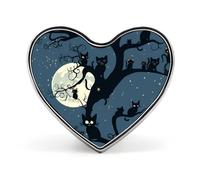Halloween Black Cats on Tree in Night Badge Heart Shape Cute Brooch Pins Button Badges for Backpack Jackets Hats Decor