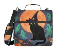 Halloween Black Cats Orange Moon 3 Rings 1.5 inch Organizer Binder with Strap Multi-Pocket Document Binder Organizer for School