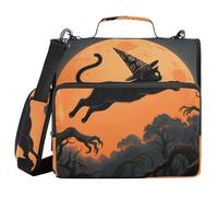 Halloween Black Cats Orange Moon 3 Rings 1.5 inch Zip Up Binder with Handle and Removable Shoulder Strap Easy to Carry Document Binder Organizer for Office School