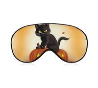 Halloween Black Cats Pumpkin Sleep Mask Light Blocking Eye Cover Polyester Eye Mask with Elastic Strap Blindfold for Side Sleeper Sleeping Masks Face Hugging for Women Men Travel
