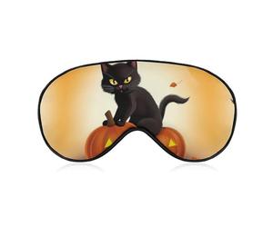 Halloween Black Cats Pumpkin Sleep Mask Light Blocking Eye Cover Polyester Eye Mask with Elastic Strap Blindfold for Side Sleeper Sleeping Masks Face Hugging for Women Men Travel