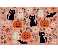 Halloween Black Cats Pumpkins Ghosts Bats Floral Pink Funny Jigsaw Perfect for Brain Puzzle Lovers Vibrant Illustrations and Quality Piece Great Gift Idea Wooden Puzzles_1000pcs