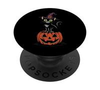 Halloween Black Cats with Witch Hat on Pumpkin cartoon style PopSockets Adhesive PopGrip