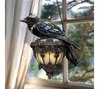 Halloween Black Crow Lantern Suncatcher, Faux Stained Glass Halloween Witch Hat Hanging Window Decor Pendant Halloween Decorations, Acrylic Window Wall Art Decor for Home, Office, Kitchen (20cm)