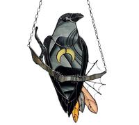 Halloween Black Crow Lantern Suncatcher, Faux Stained Glass Halloween Witch Hat Hanging Window Decor Pendant Halloween Decorations, Acrylic Window Wall Art Decor for Home, Office, Kitchen (B-20cm)