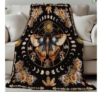 Halloween Black Gothic Divination Throw 59x51 inch Sun and Moon Soft Cozy Flannel Blanket Skeleton Moth Washable Fuzzy Throw Blanket for Couch Chair Sofa Bed (Divining Butterfly Moth)