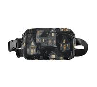 Halloween Black Haunted House Trendy Fanny Pack Waist Bag for Women Men Teenagers Small Belt Bag with Adjustable Strap for Travel Shopping Running