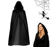 Halloween Black Hooded Cloak,140CM Halloween Costumes,BlackCloak Ghostface Costume Cape,Vampire Cape Witch Cloak,black cloak with hood,Witch Vampires Devil Costume Cosplay Fancy Dress Party