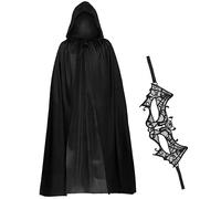 Halloween Black Hooded Cloak Cape With Mask, Halloween Medieval Cloak Harry Potter Costume Adult Voldemort Fancy Dress for Women Men Kids & Adults