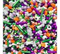 Halloween black lime lilac purple metallic vegan sprinkles edible eyes pumpkins ghosts bones spooky pearls rods cupcake cake toppers party decoration 100s 1000s TRICK OR TREAT