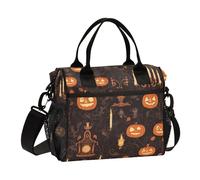 Halloween Black Orange Lunch Box for Men Eco-friendly Lunch Tote Bag with Shoulder Strap Teen Outdoor S