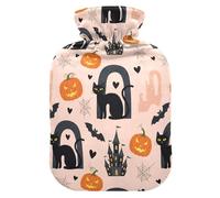 Halloween Black Pumpkin Cat Hot Water Bottle with Cover for Pain Relief Hot Pack for Menstrual Cramps, 2L