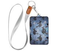 Halloween Black Pumpkin Witch Leather id Card Badge Holder with Lanyard and 3-Card Capacity id Holders for Staffs Officers Students Doctors Employees