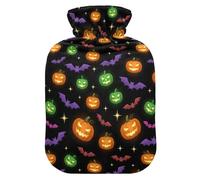 Halloween Black Pumpkins Bats Hot Water Bottle with Cover for Pain Relief Feet and Bed Warmer for Women, 1L