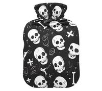 Halloween Black Skull Cute hot Water Bottle with Soft Cover, 2L Warm Water Bottle for Bed for Neck Shoulder Warmer,Neck Shoulder Warmer,bolsas de agua Caliente para Dolores