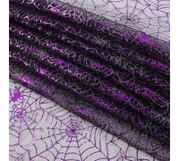Halloween Black Spider Web Fabric, 150 x 180 cm Spider Web Net, Halloween Tulle Fabric, Black Mesh, Decorative Fabric Tulle for Halloween Decorations, Party, DIY (Purple)