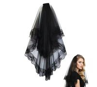 Halloween Black Veil - Women's Printing Tulle Short, Black Wedding Veil for Bride Cathedral Tulle Women, Fancy Dress Hair Accessory, Bridal Veil Pearl Veils Wedding Vails Women's Ivory Short