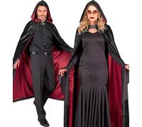 Halloween Black Velvet Hooded Cape With Red Lining 140cm