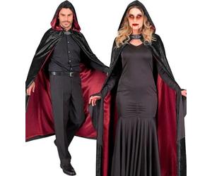 Halloween Black Velvet Hooded Cape With Red Lining 140cm