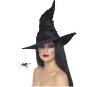 Halloween Black Velvet Scary Fancy Dress Gothic Witch Hat with Spider