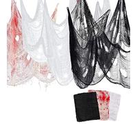Halloween Black White Bloody Scary Gauze Cloth Indoor Outdoor,3Pcs 200x76cm Halloween Spooky Creepy Cloth,Cheese Cloth Tapestry Spooky Scary Gauze for Halloween Party Decorations,Haunted House Decor