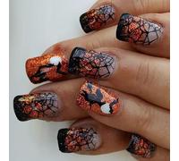 Halloween Black Witch Screaming Web Short Square Press On Design False For Women Party Themed Short Square